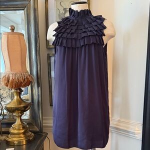 Sisley Purple Ruffled Neck Sleeveless Shift Dress